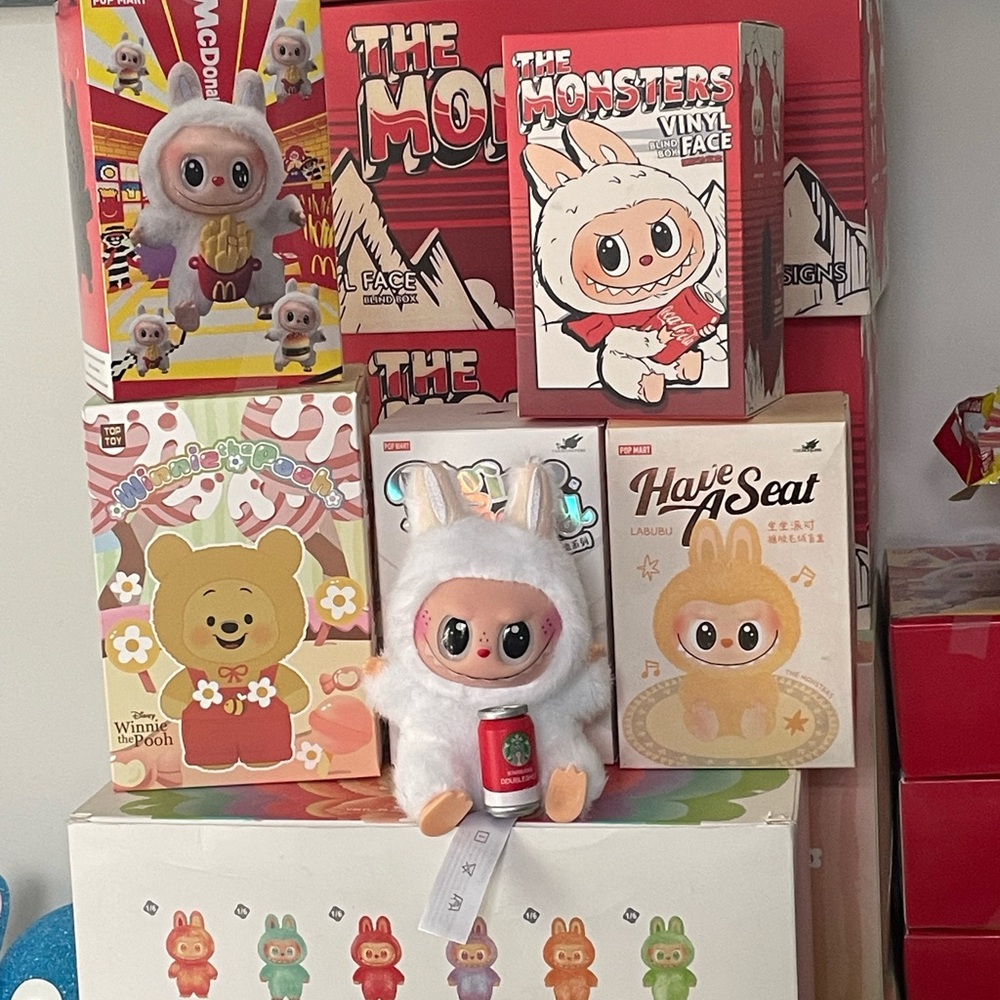 White and Pink Plush Monster Doll